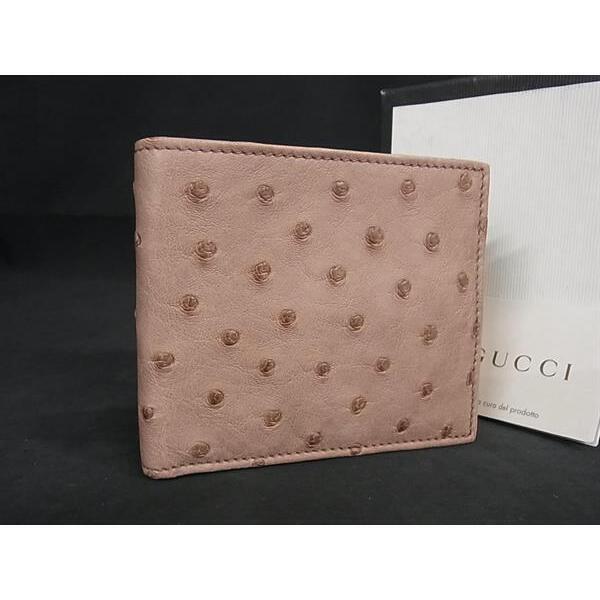Gucci Ostrich Leather Wallet Billfold Card Holder Pink Beige